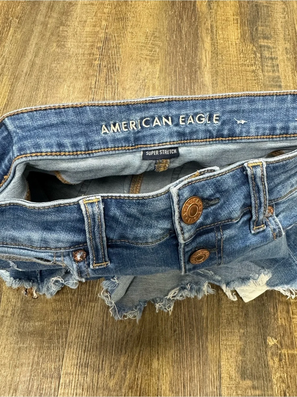 American Eagle Outfitters Blue Distressed High-Rise Denim Shorts Buttonfly